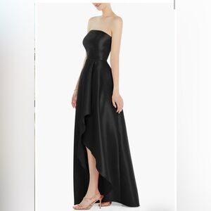 ALFRED SUNG Elegant Black Strapless Evening Gown